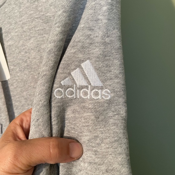 🎅🏻NWT Adidas Light Gray Fleece lined Hood Pullover Hoodie Sz XS - Picture 3 of 5